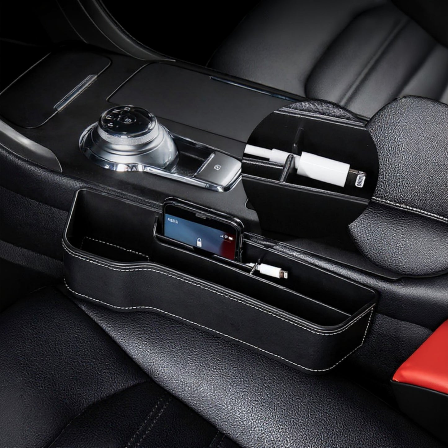 Car Seat Gap Organizer Storage Box for Console Side with Sleek Leather Finish