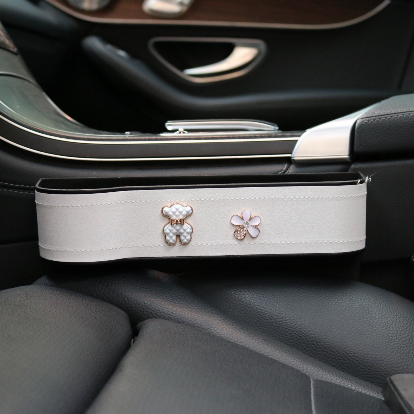 Car Seat Gap Organizer Storage Box for Console Side with Sleek Leather Finish