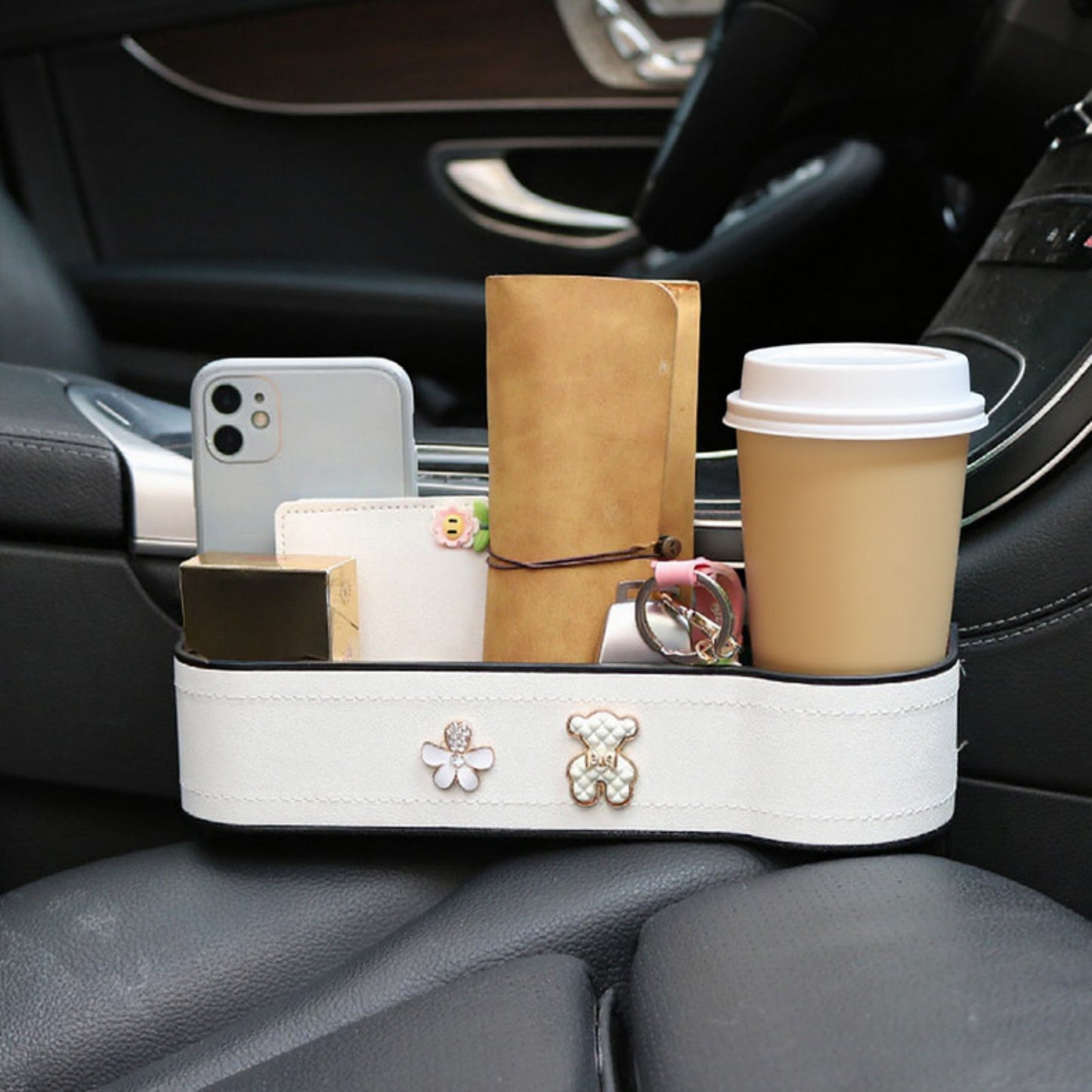 Car Seat Gap Organizer Storage Box for Console Side with Sleek Leather Finish