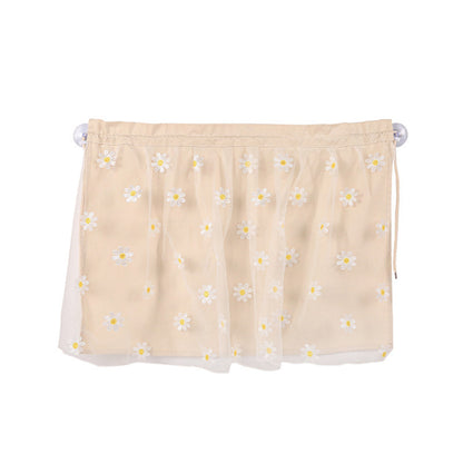 Floral Embroidered Car Window Curtain with Sheer Lace Daisy Design