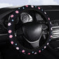 Plush Steering Wheel Cover with Floral Embroidered Pattern