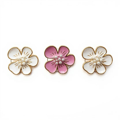 3-Piece Enamel Flower Car Air Vent Clip Set with Pearl Center Design 1.1in