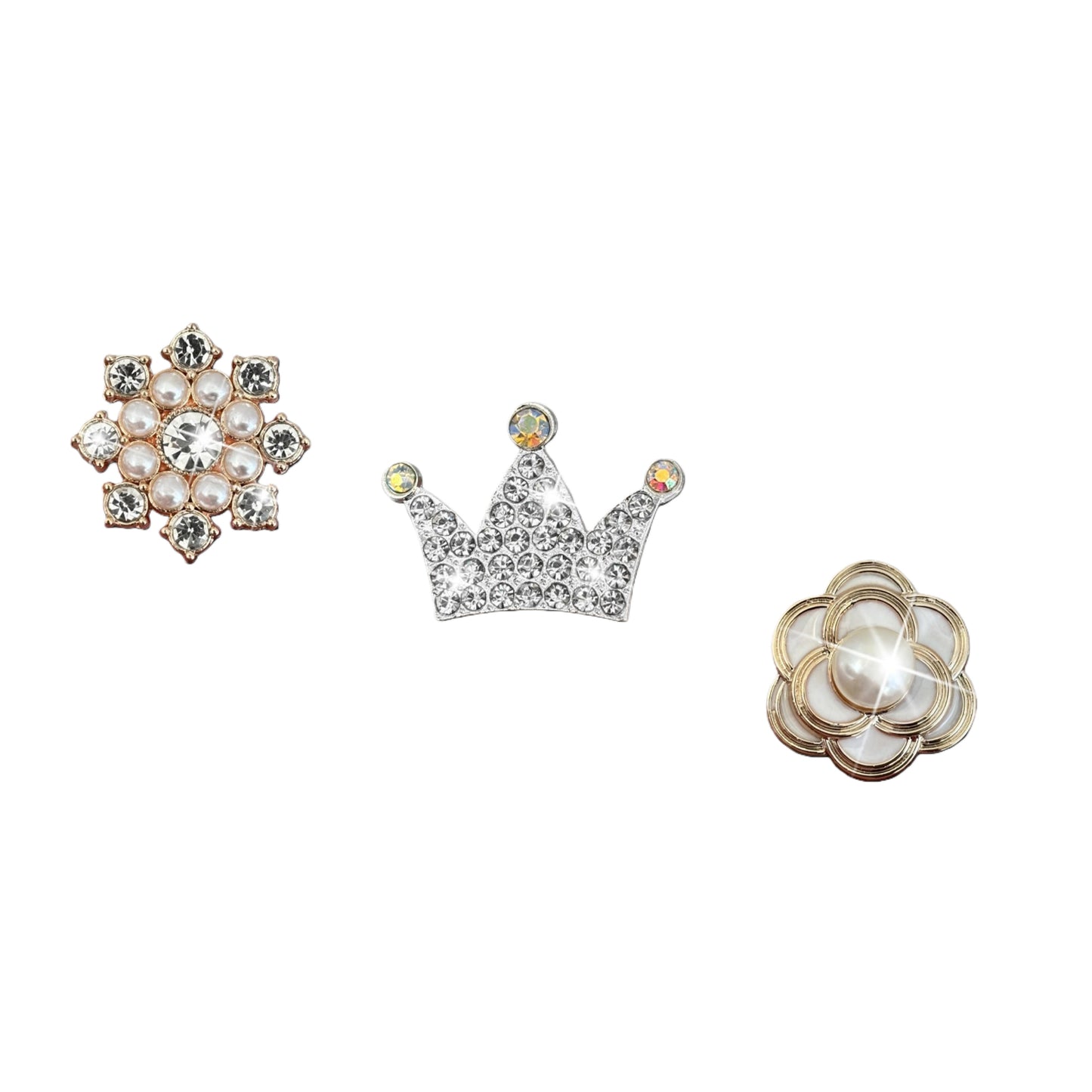 3-Piece Rhinestone and Pearl Car Air Vent Clip Set Crown and Flower Designs 0.8in