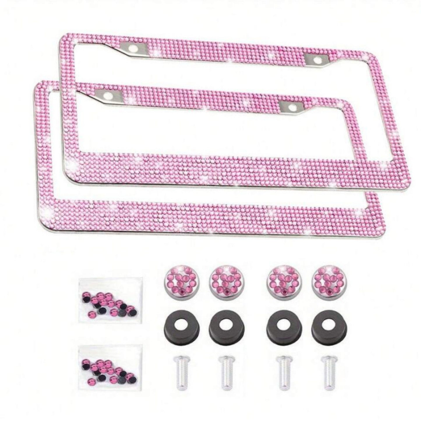 Rhinestone License Plate Frame 2-Piece Set Sparkling Crystal Car Accessory 12x6.5in