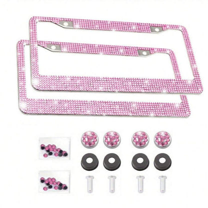 Rhinestone License Plate Frame 2-Piece Set Sparkling Crystal Car Accessory 12x6.5in
