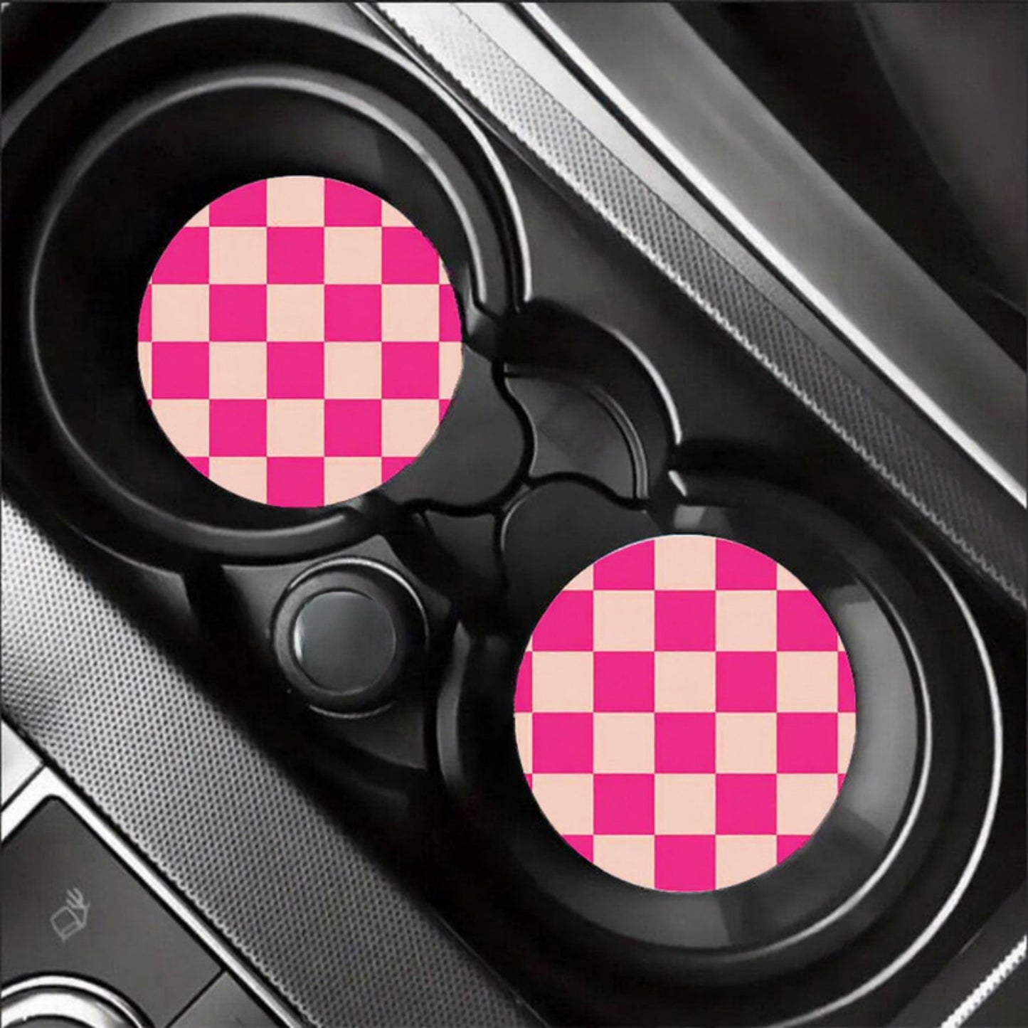 Checkered Car Cup Holder Coasters Anti-Slip Absorbent Mats Set of 2