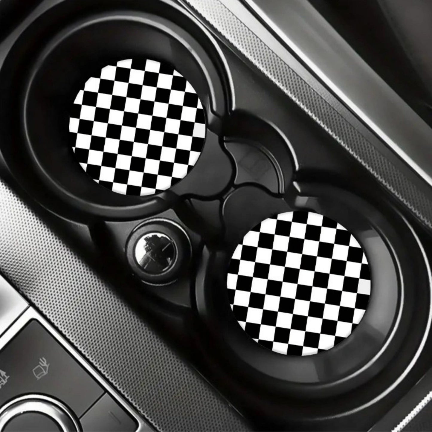 Checkered Car Cup Holder Coasters Anti-Slip Absorbent Mats Set of 2