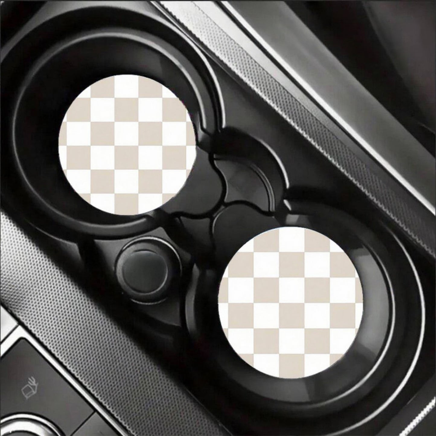 Checkered Car Cup Holder Coasters Anti-Slip Absorbent Mats Set of 2 3.5in