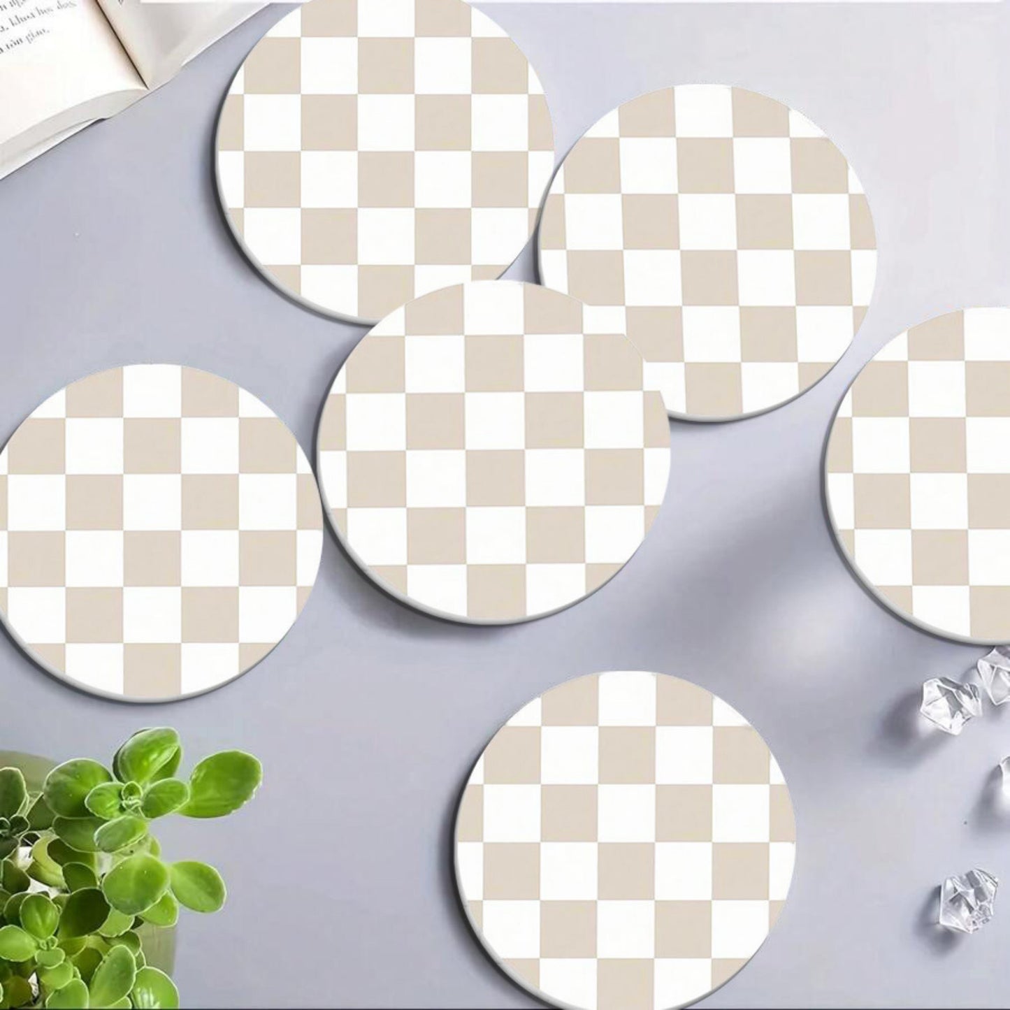 Checkered Car Cup Holder Coasters Anti-Slip Absorbent Mats Set of 2 3.5in