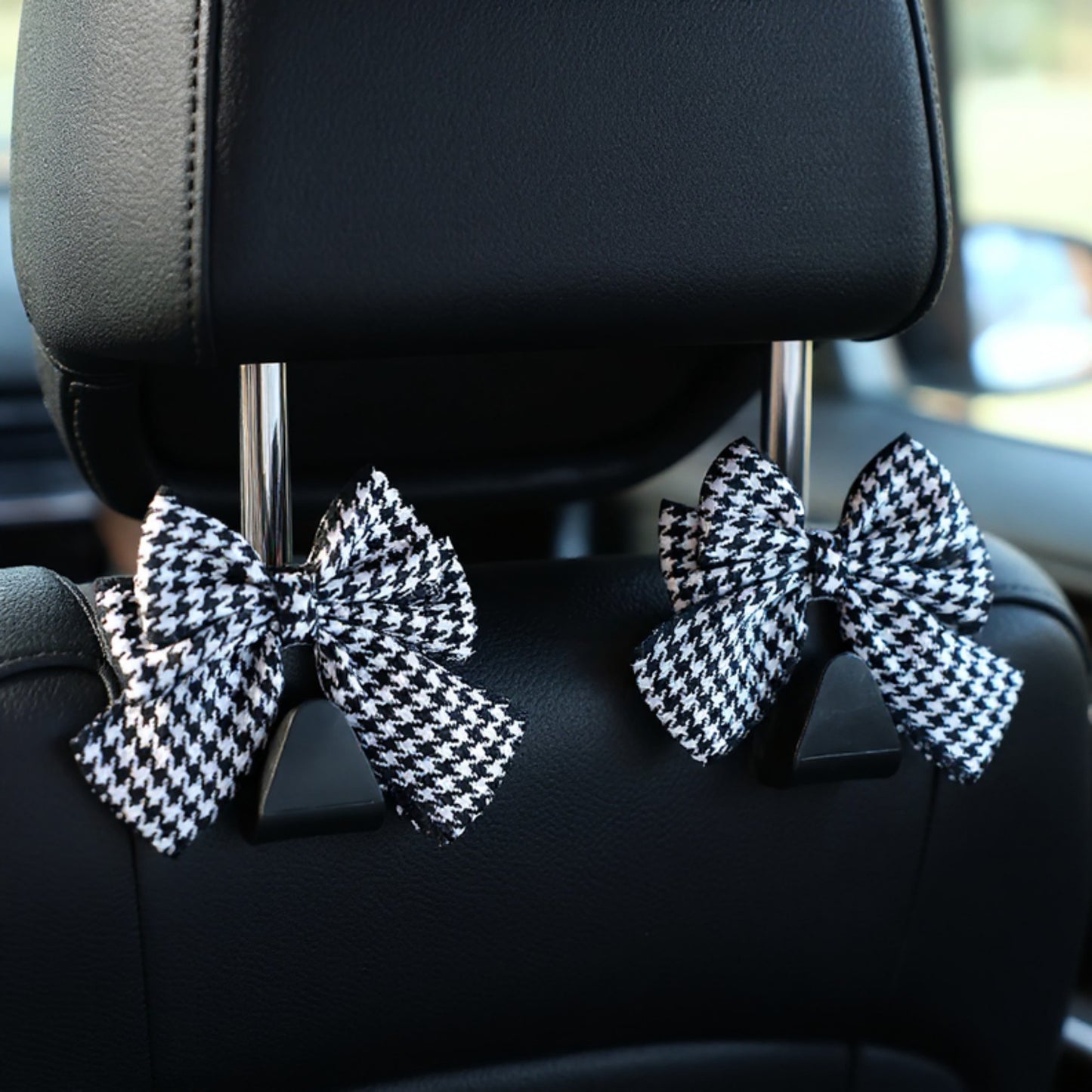Decorative Ribbon Bow Car Headrest Hooks 2-Piece Set for Handbags and Accessories
