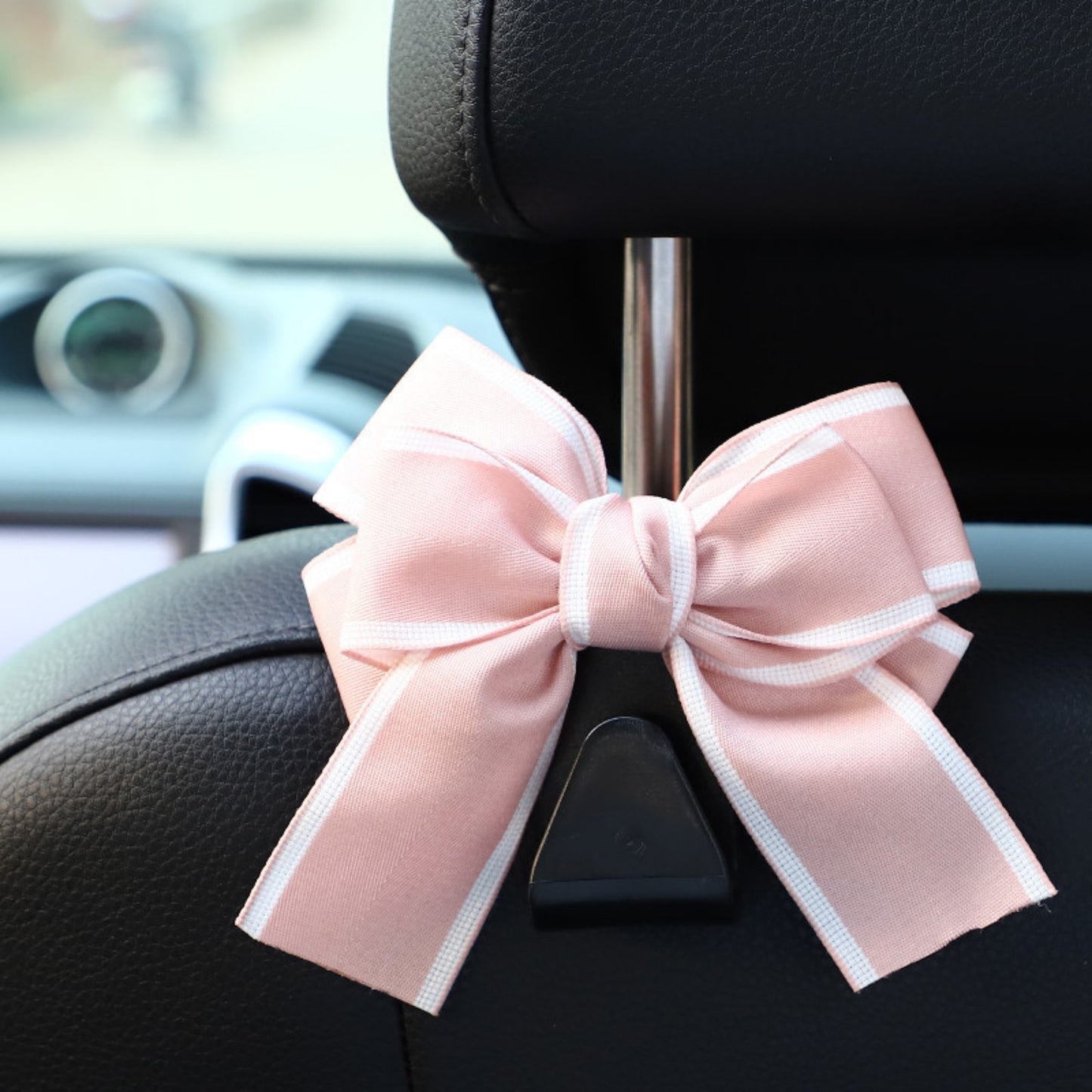 Decorative Ribbon Bow Car Headrest Hooks 2-Piece Set for Handbags and Accessories
