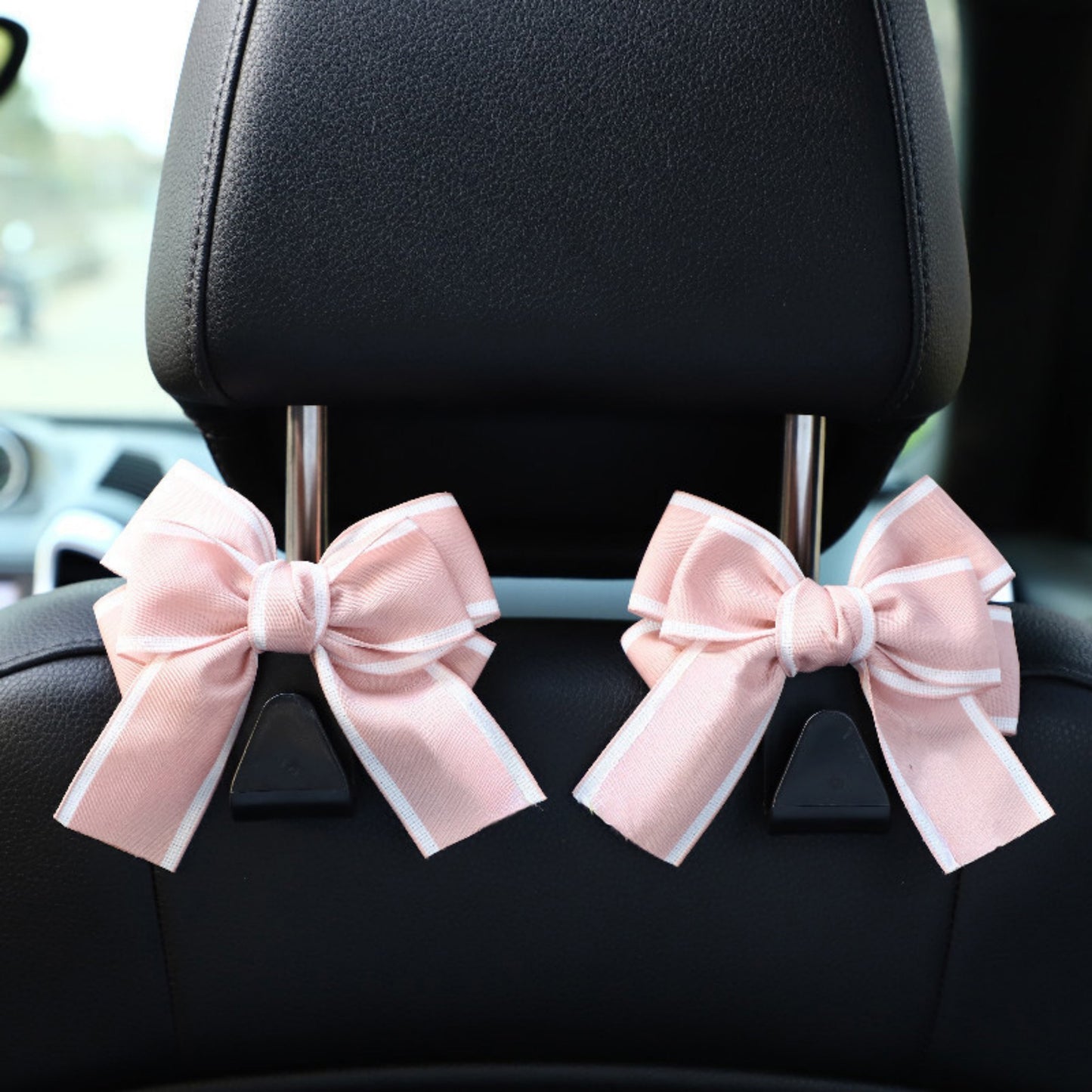 Decorative Ribbon Bow Car Headrest Hooks 2-Piece Set for Handbags and Accessories