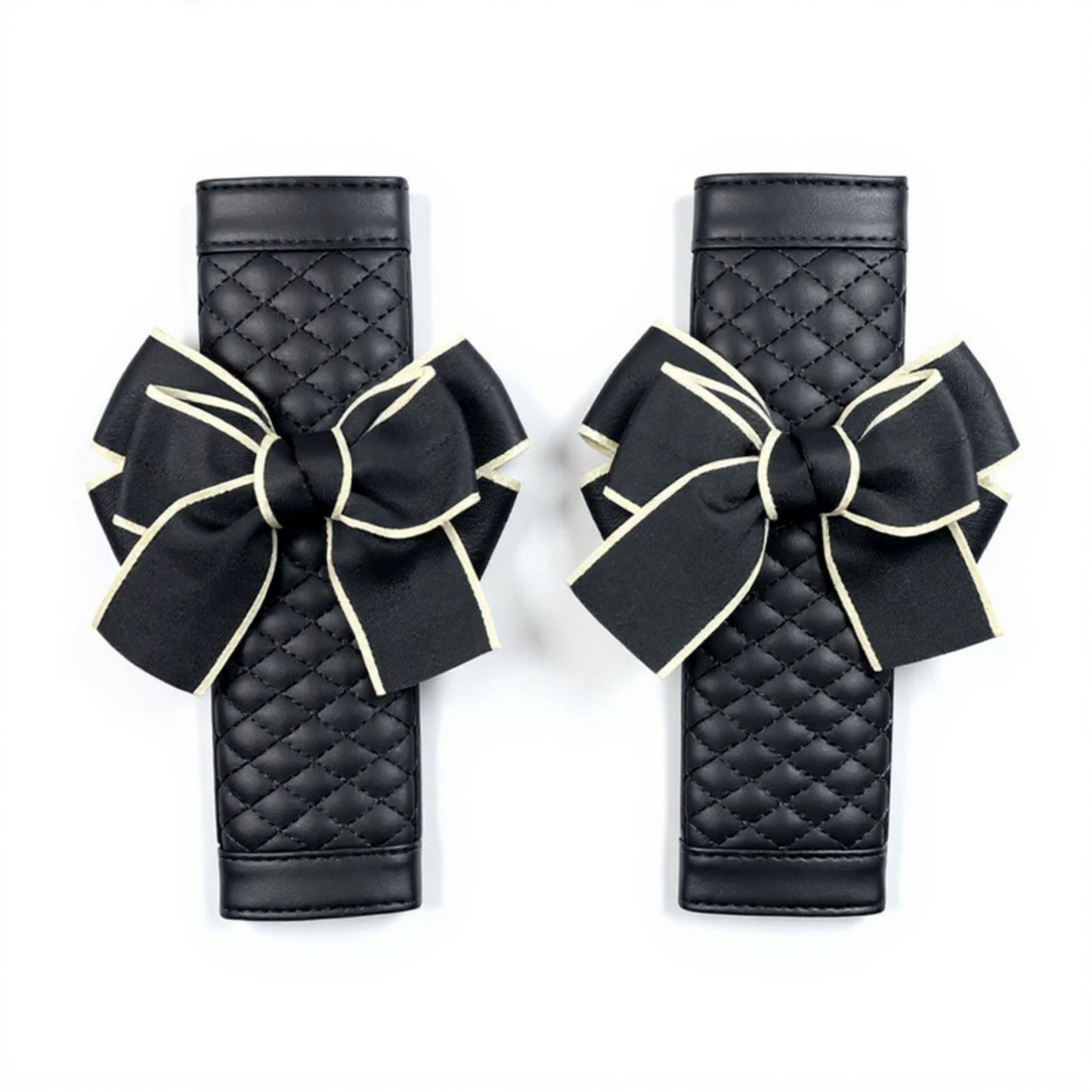 Quilted PU Leather Car Seat Belt Covers with Decorative Ribbon Bow Set