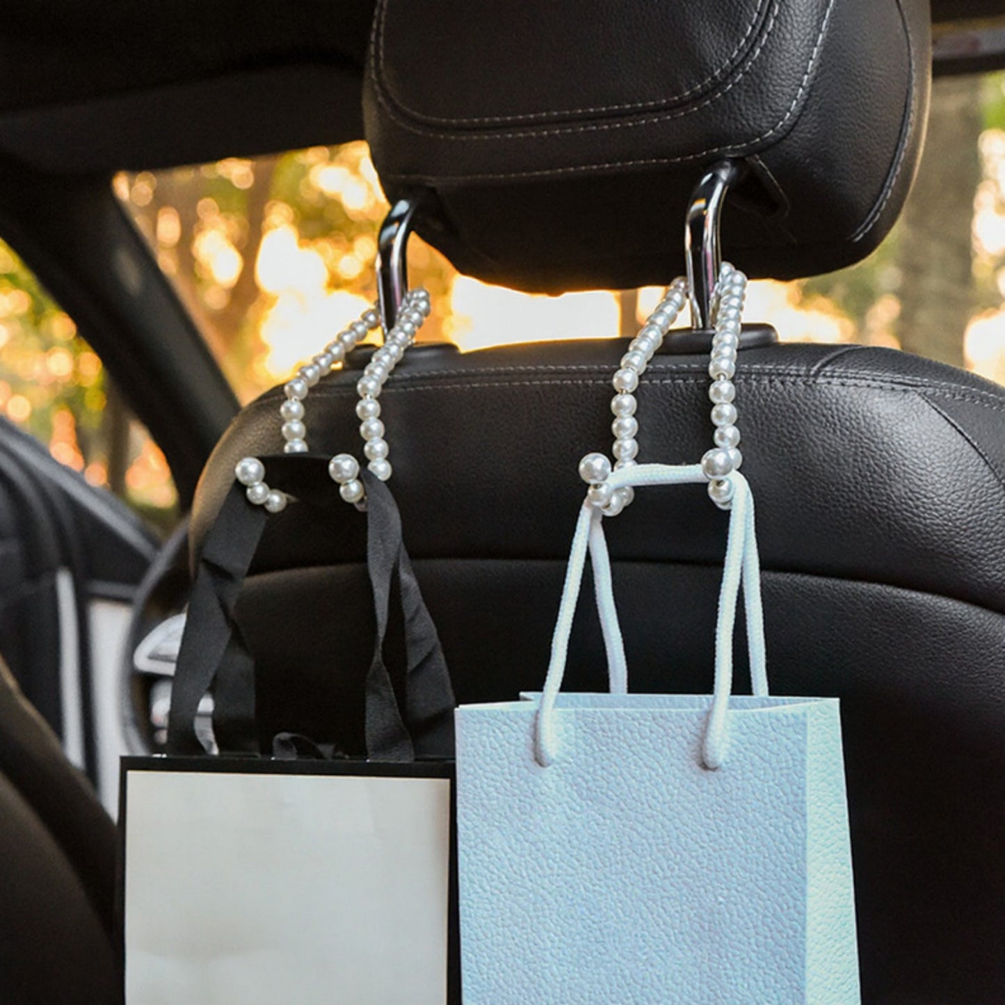 Pearl Beaded Car Headrest Hook Set Hanger for Handbags and Accessories