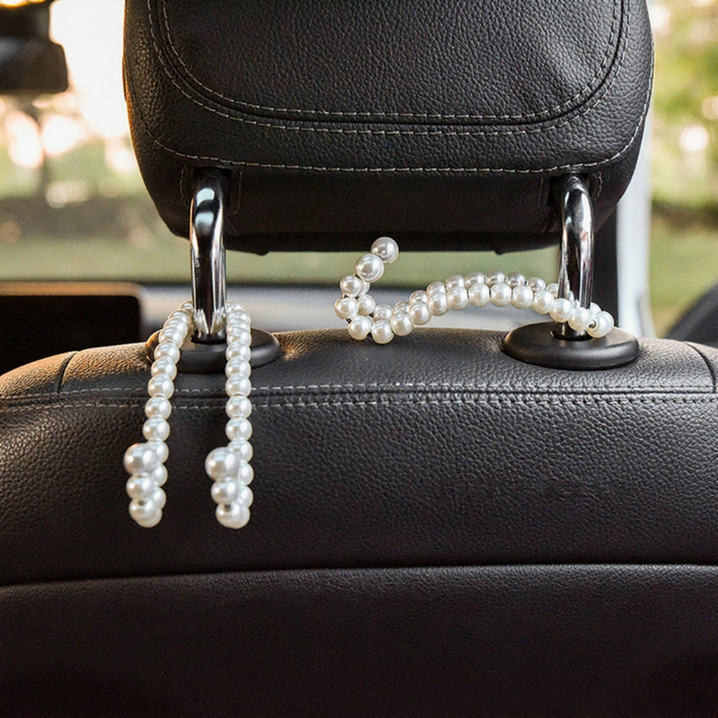 Pearl Beaded Car Headrest Hook Set Hanger for Handbags and Accessories