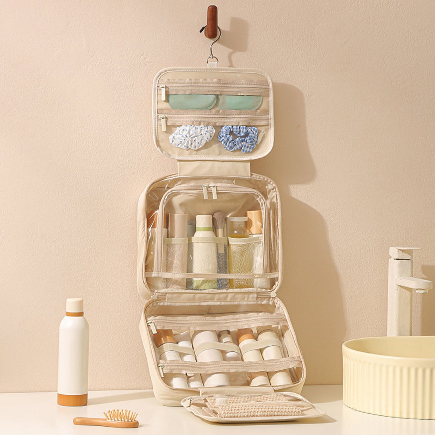 Hanging Toiletry Bag with Large Capacity and Transparent Mesh Compartments 12x8.5x4.5in