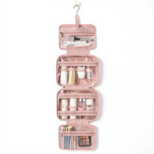 Hanging Toiletry Bag with Multiple Transparent Compartments and Travel Hook