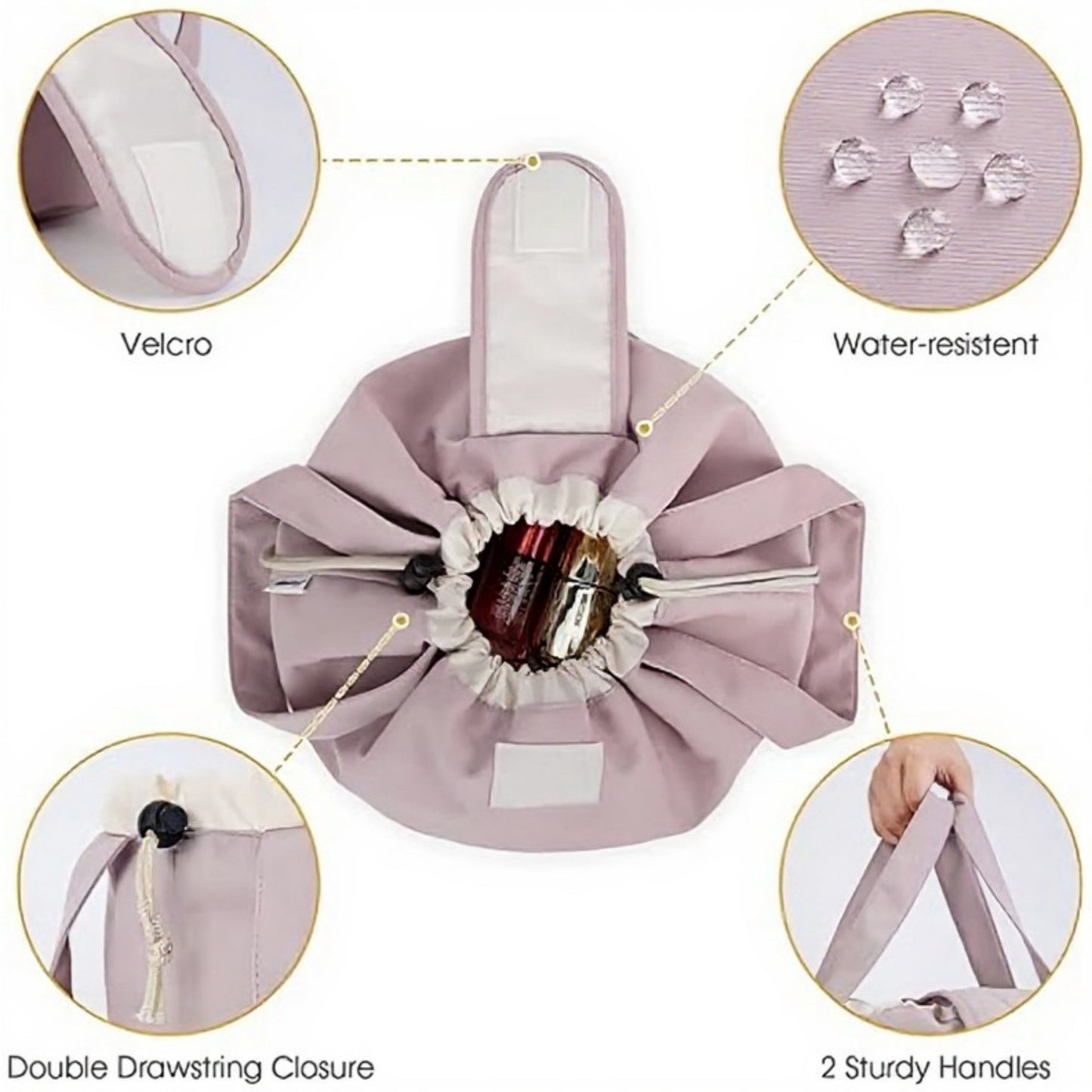 Drawstring Toiletry Bag with Water-Resistant Fabric and Dual Handle Design