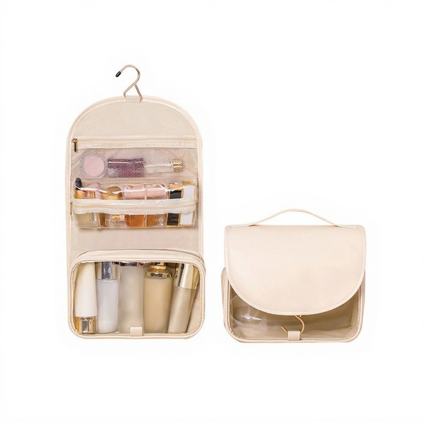 Hanging Toiletry Bag with Multi-Pocket Organizer and Foldable Carry Handle