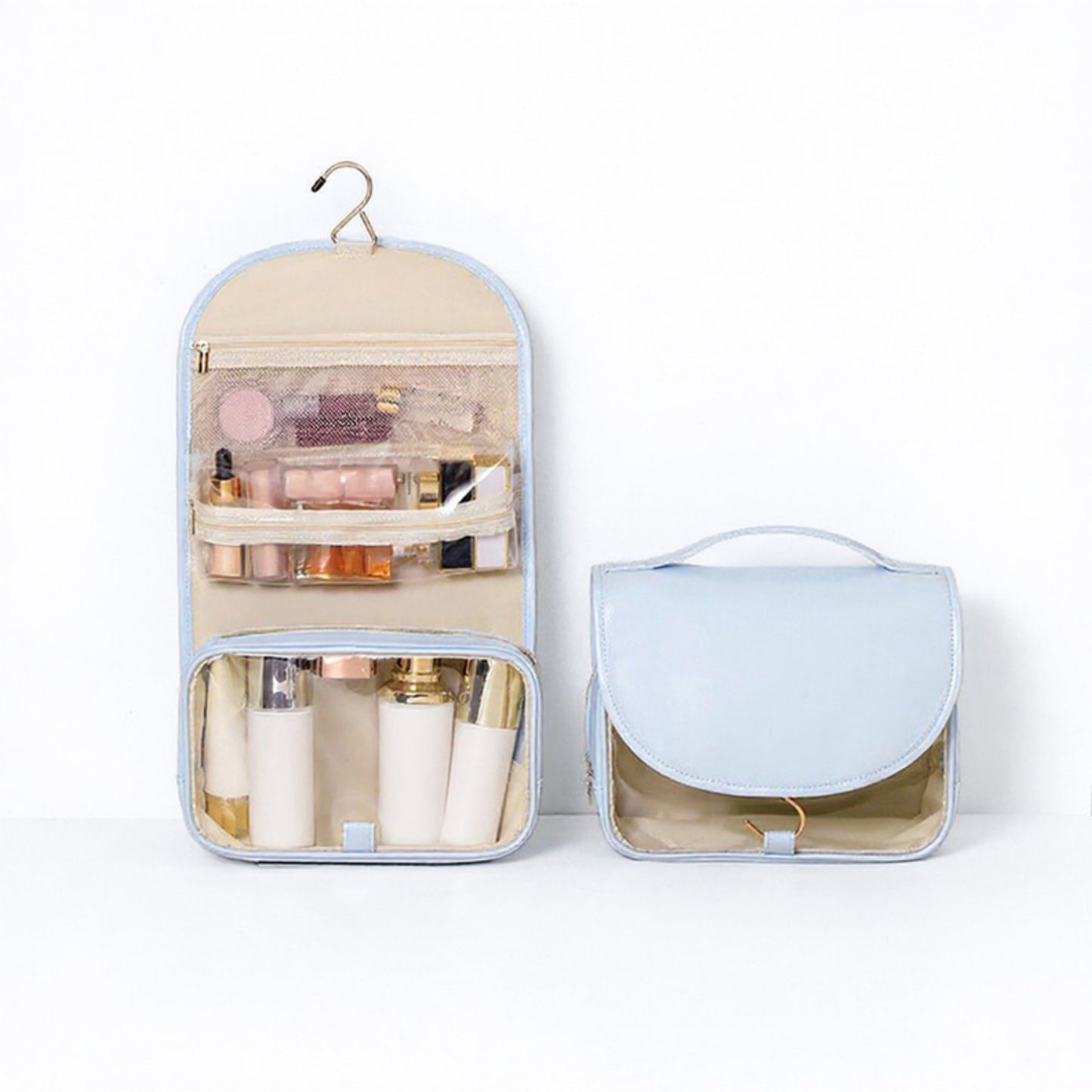 Hanging Toiletry Bag with Multi-Pocket Organizer and Foldable Carry Handle