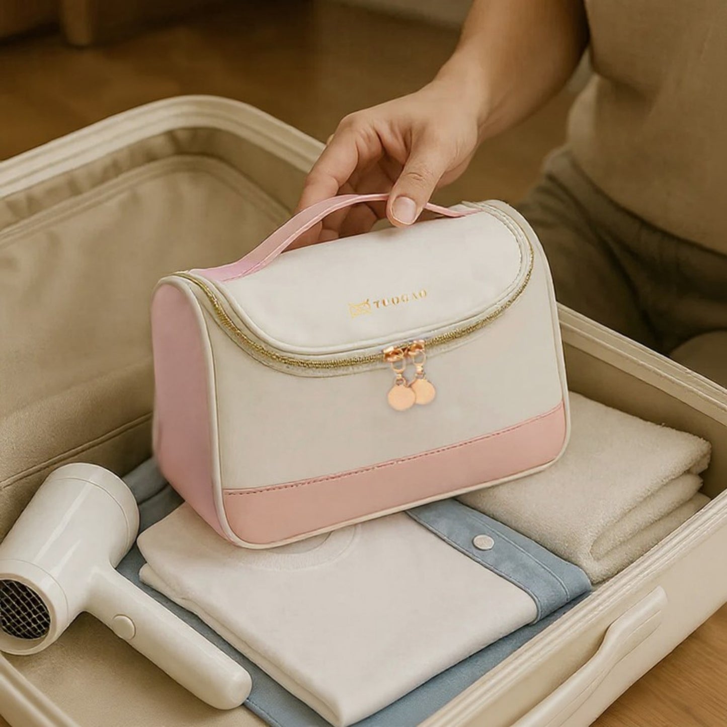 Hanging Travel Toiletry Bag with Mesh Pocket and Spacious Compartment Organizer