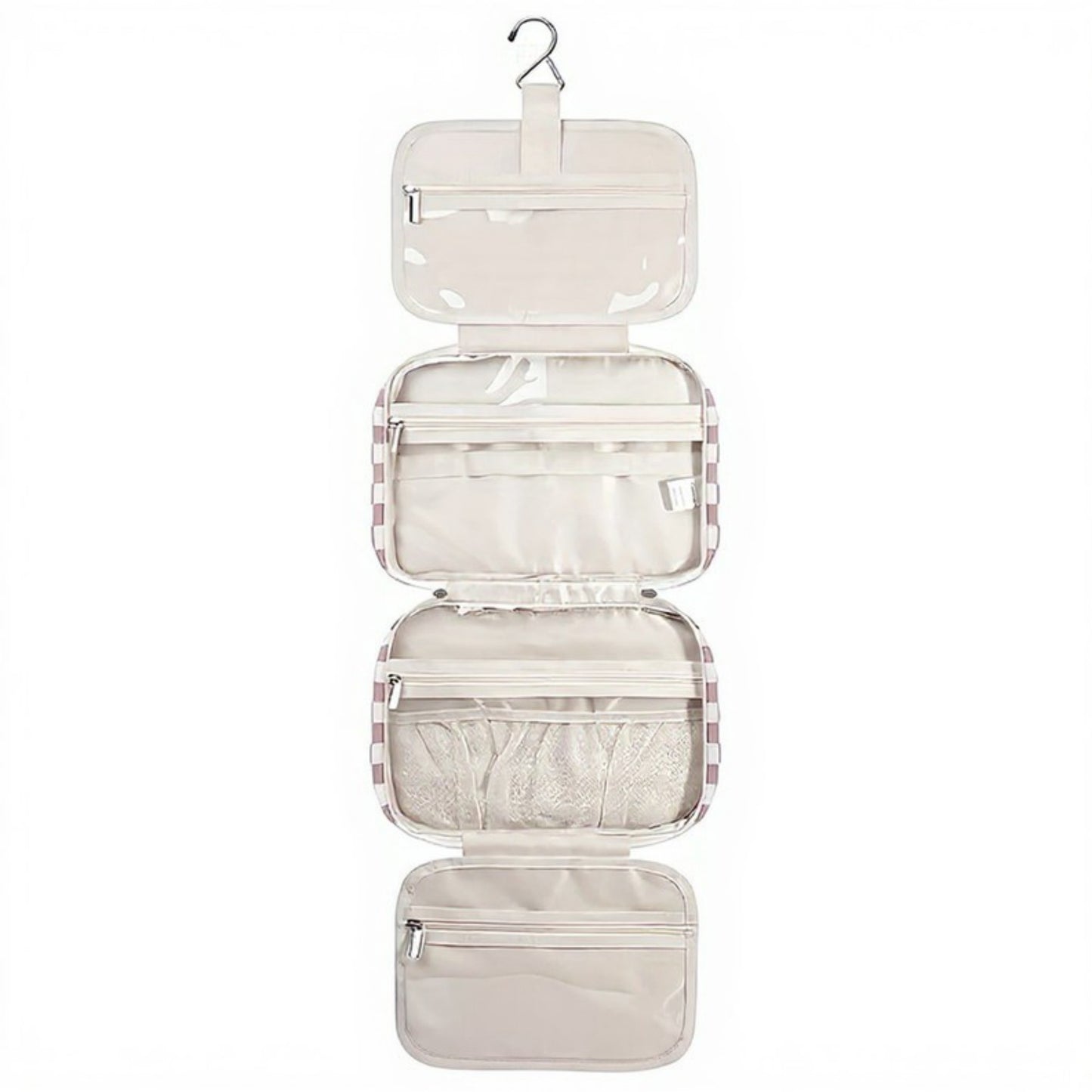 Hanging Toiletry Bag with Checkered Pattern and Multi-Layer Compartment Organizer 10.7x8x5.5in
