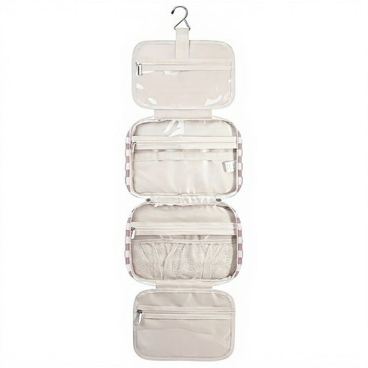 Hanging Toiletry Bag with Checkered Pattern and Multi-Layer Compartment Organizer 10.7x8x5.5in