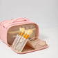 Multi-Compartment Travel Makeup Bag with Brush Holder and Transparent Pockets