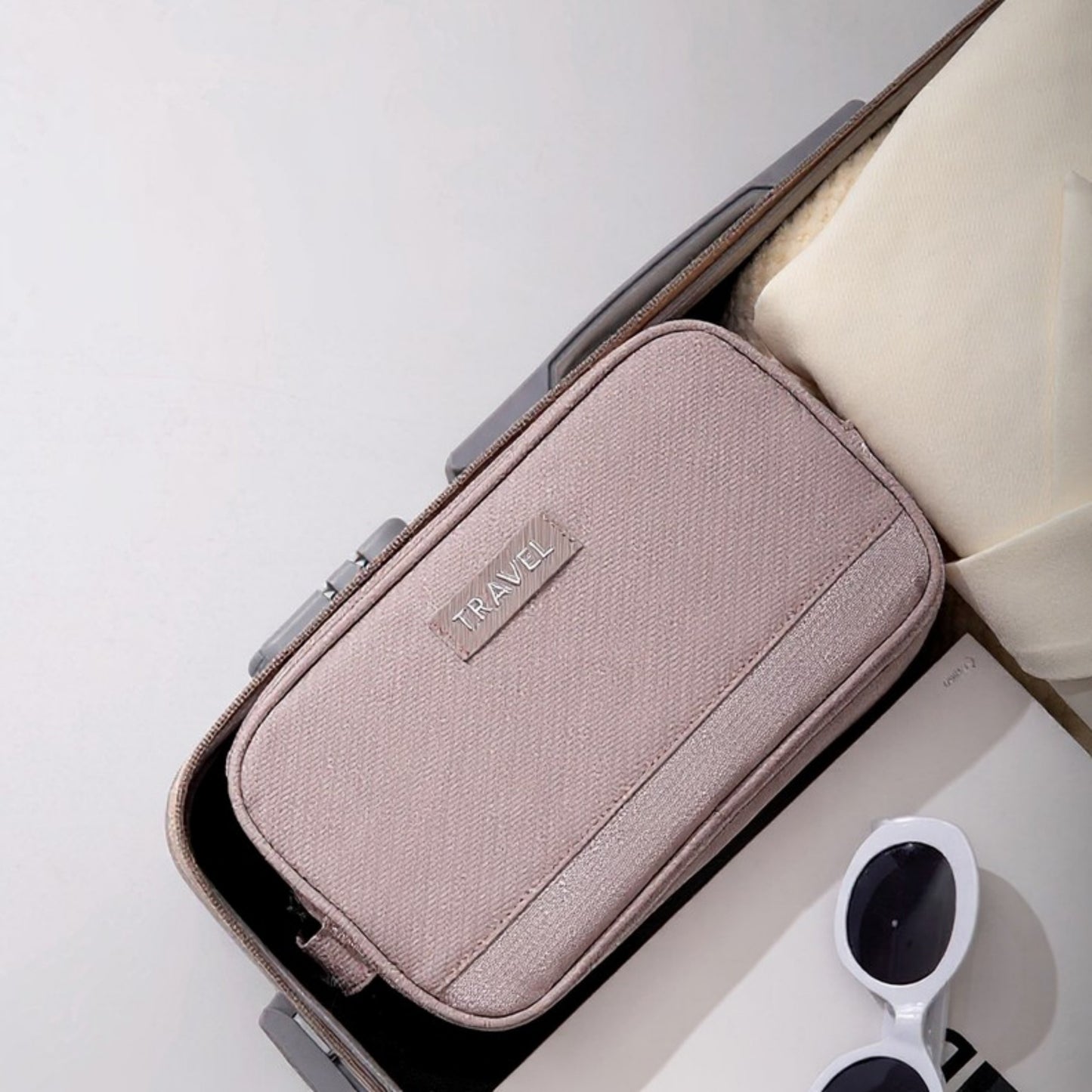 Compact Travel Toiletry Bag with Multiple Compartments and Carry Handle
