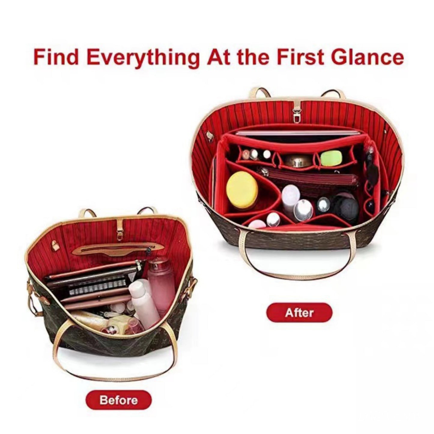 Felt Purse Organizer Insert with Multiple Pockets and Zipper Compartment