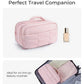 Double-Layer Travel Makeup and Toiletry Bag with Quilted Design and Carry Handle