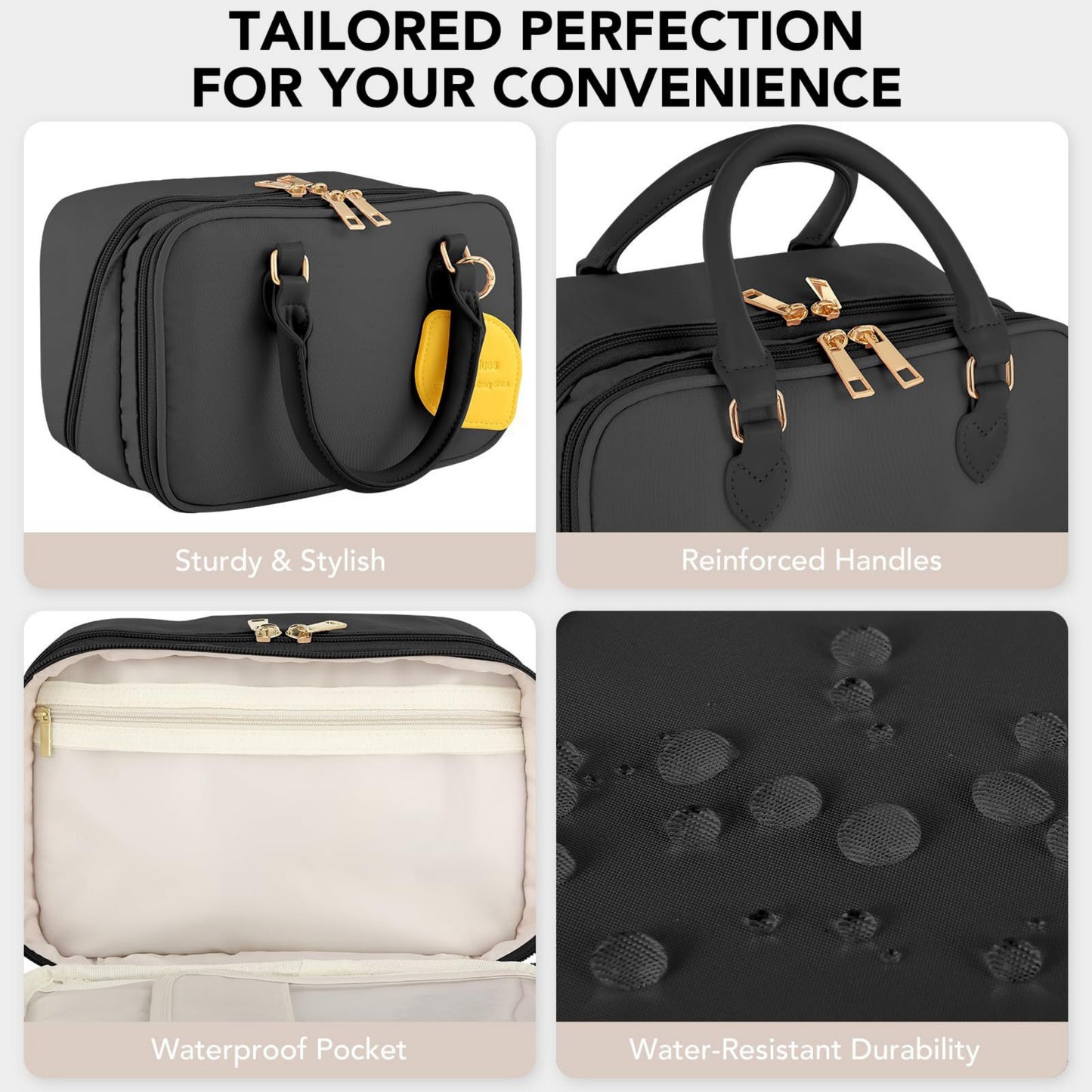 Large Capacity Makeup Organizer Bag with Dual Compartments and Brush Holders 9.8x6.3x5.5 inches