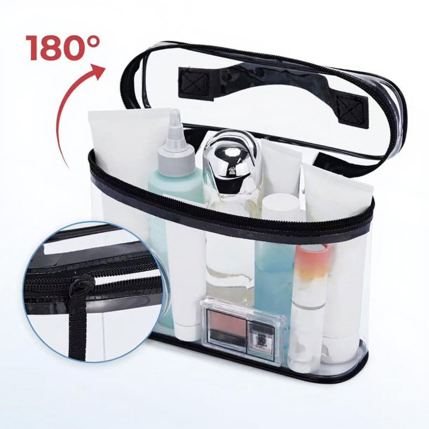 Clear Travel Toiletry Bag with 180¡ã Wide Opening and Waterproof PVC Design