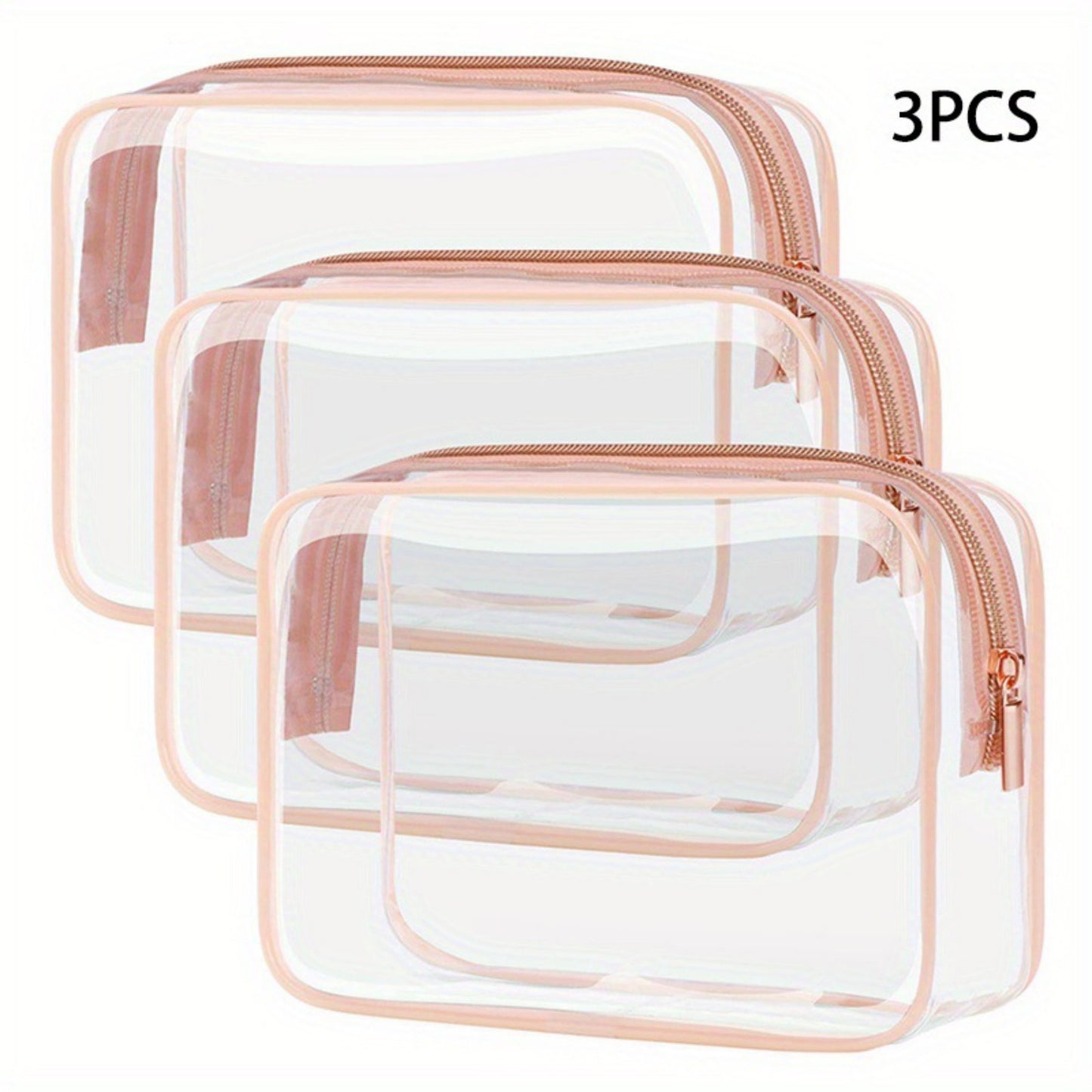 3-Piece Clear Travel Toiletry Bag Set with Zipper Closure and Waterproof PVC Design 7.8x6x2.5IN