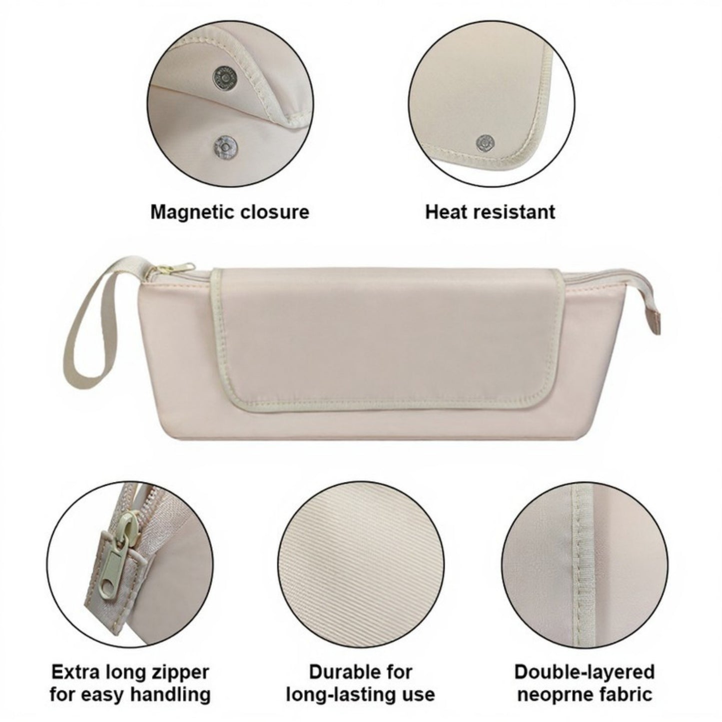 Heat-Resistant Hair Tool Storage Bag with Built-In Protective Mat and Travel Handle