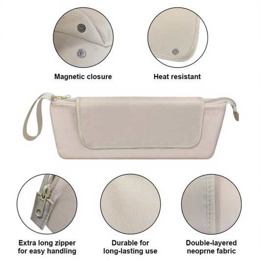 Heat-Resistant Hair Tool Storage Bag with Built-In Protective Mat and Travel Handle