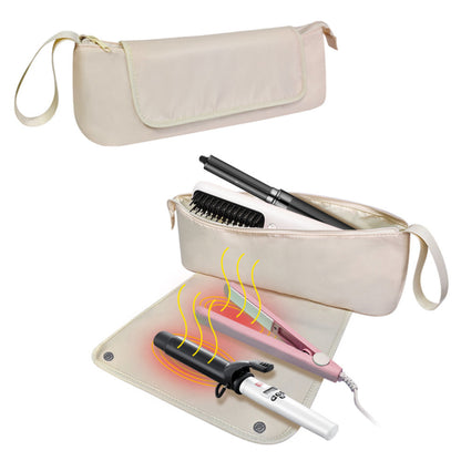 Heat-Resistant Hair Tool Storage Bag with Built-In Protective Mat and Travel Handle