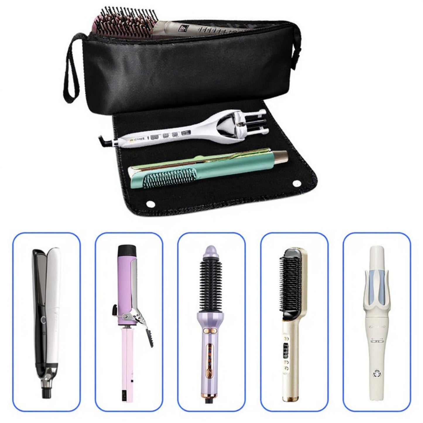 Hair Tool Organizer Bag with Heat-Resistant Mat and Multi-Pocket Storage Design