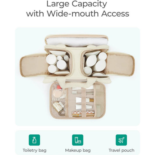 Makeup Brush and Toiletry Organizer Bag with Easy-Clean PVC Front Pocket and Elastic Holders