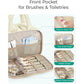 Makeup Brush and Toiletry Organizer Bag with Easy-Clean PVC Front Pocket and Elastic Holders