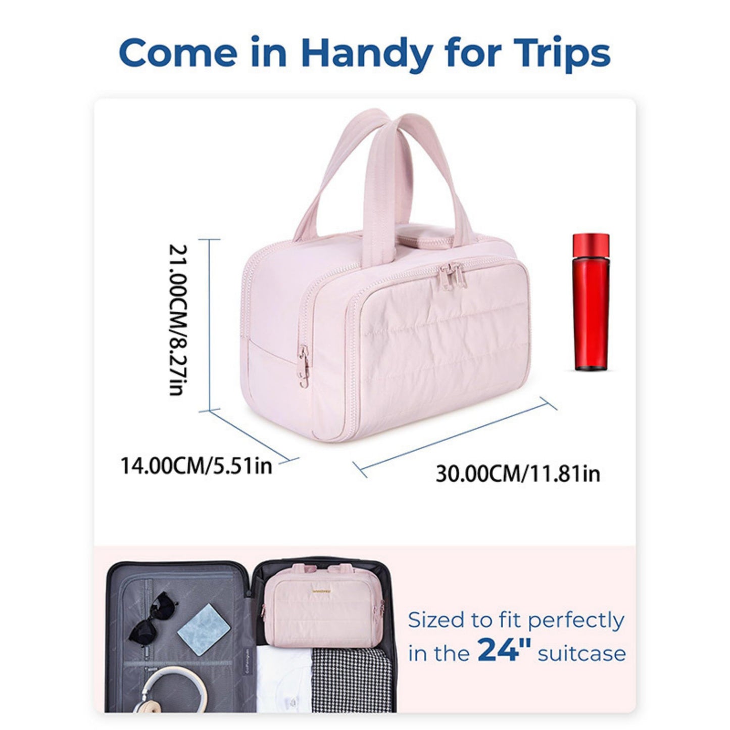 Large Capacity Toiletry and Makeup Bag with Wide-Mouth Opening and Multi-Compartment Organizer 12x8.5x5.5in