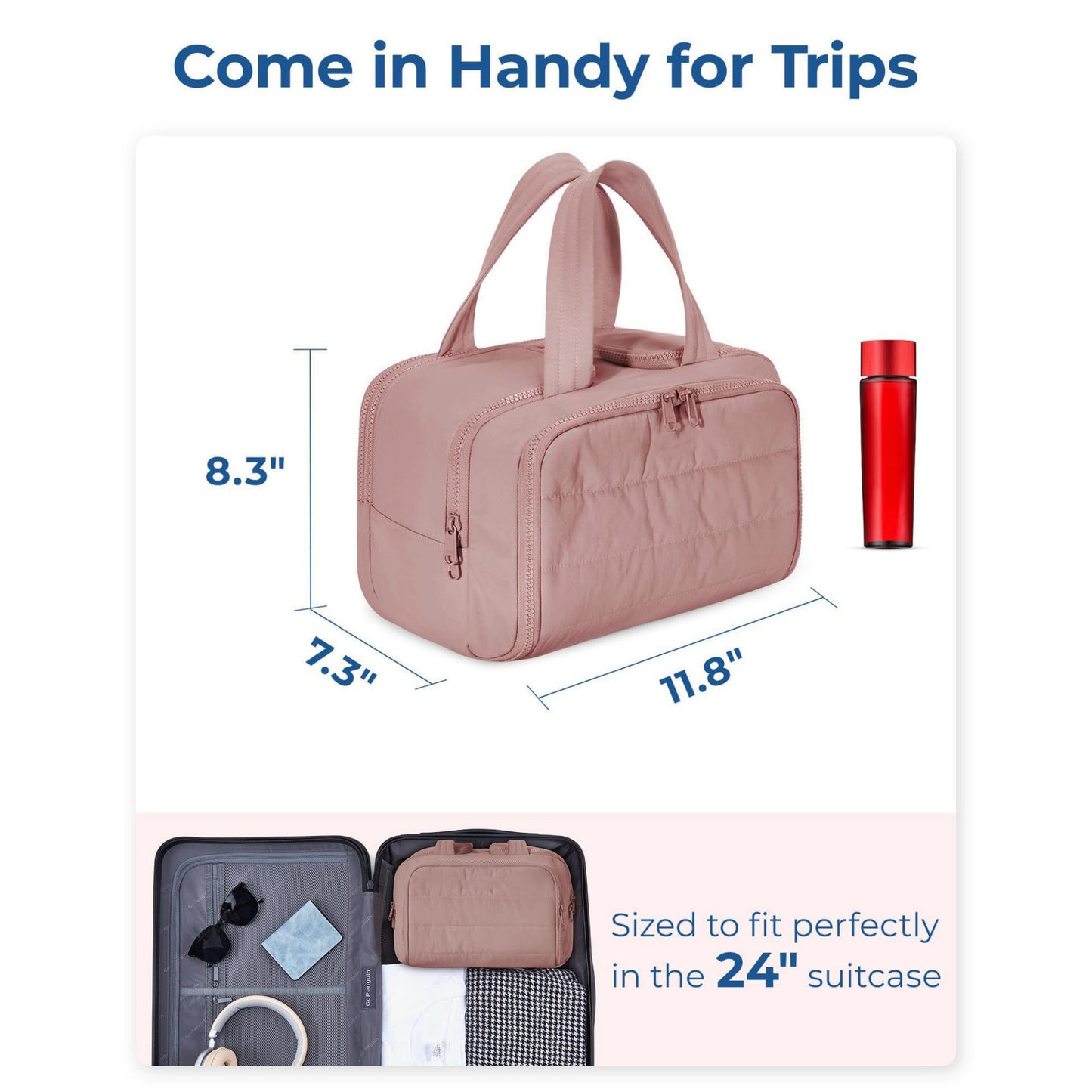 Large Capacity Makeup and Toiletry Bag with Wide-Mouth Opening and Travel Organizer Compartments 12x8.3x7.3in