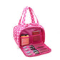 Checkered Makeup Brush Storage Bag with Zipper Compartments and Carry Handles