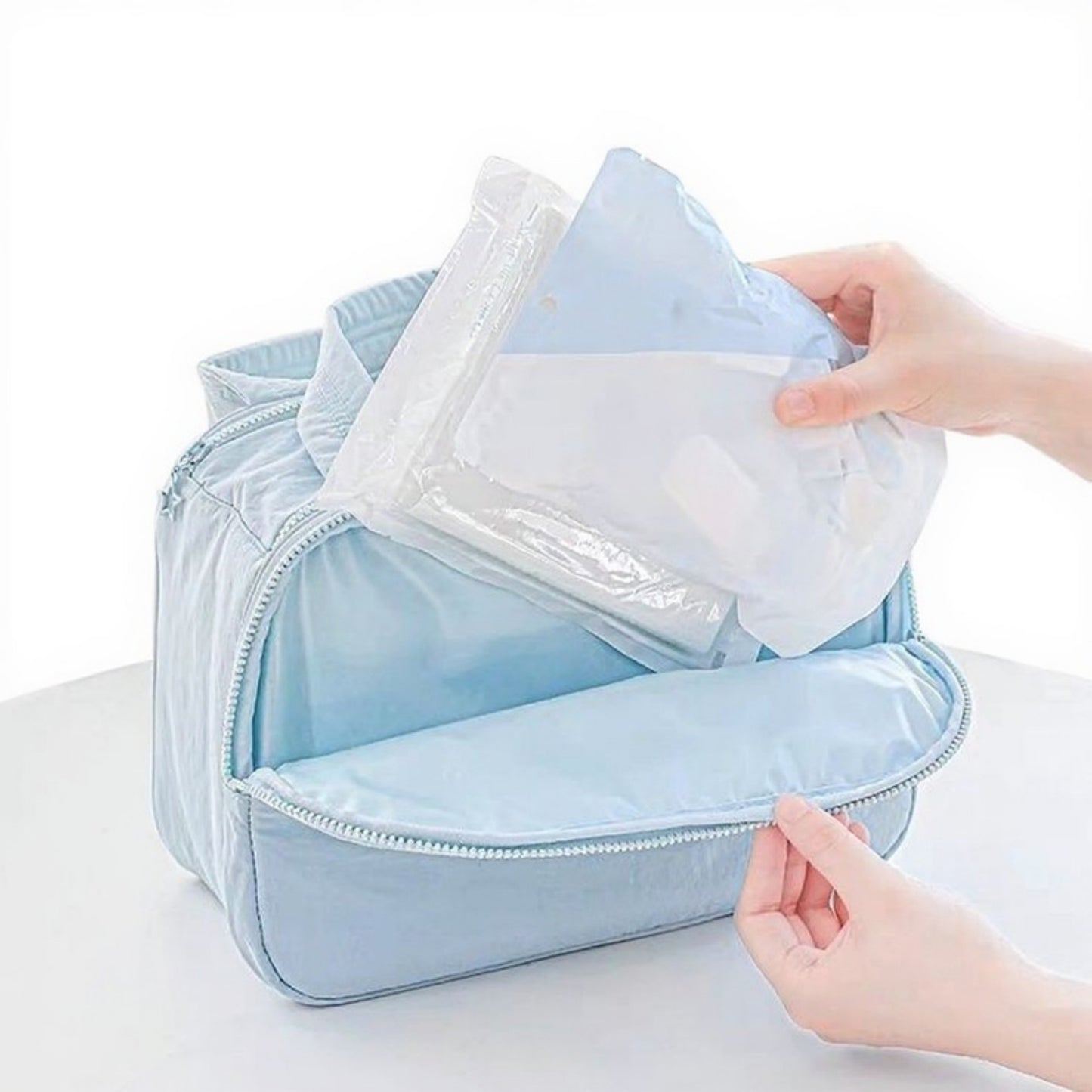 Makeup Brush Storage Bag with Zipper Compartments and Carry Handle