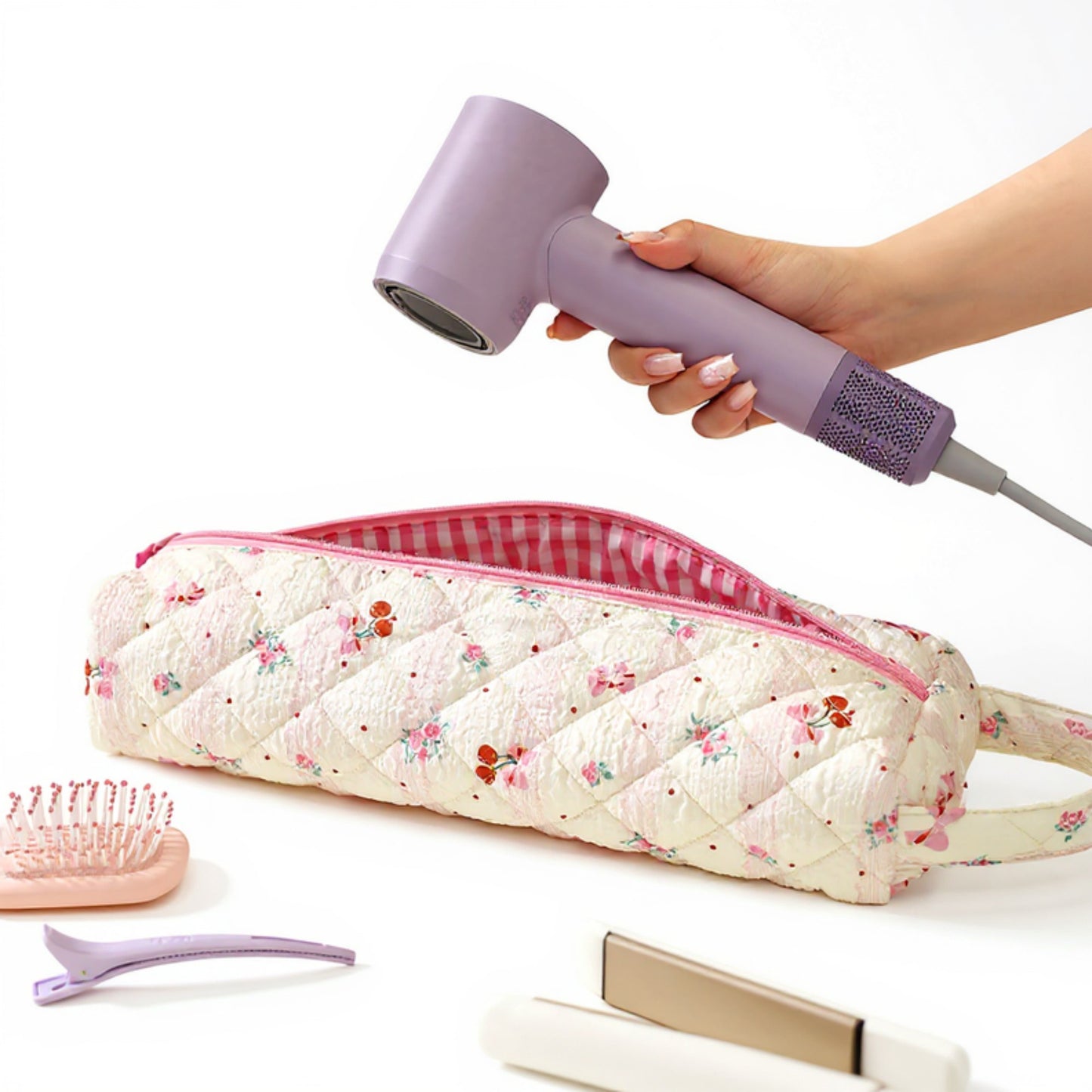 Quilted Travel Toiletry Bag with Soft Padded Design Spacious Interior Smooth Zipper and Easy-Carry Top Handle