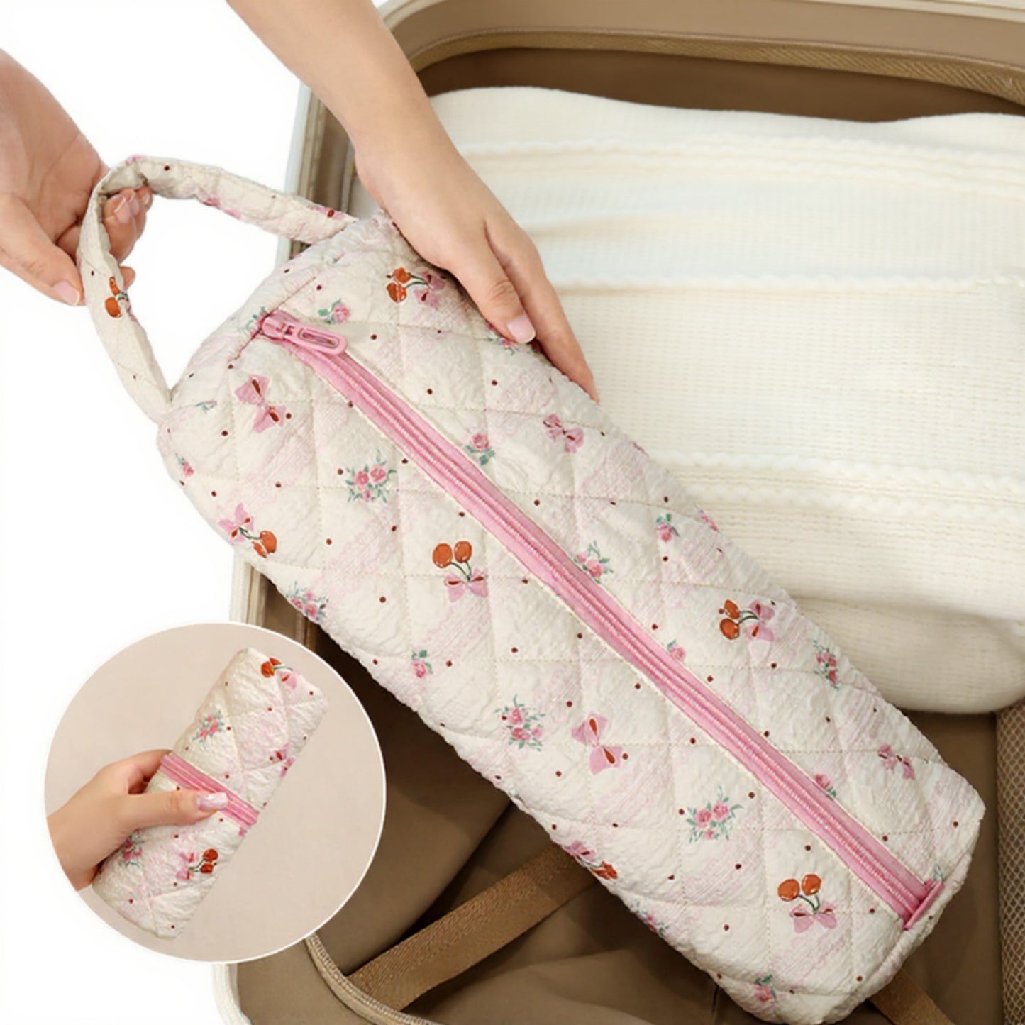 Quilted Travel Toiletry Bag with Soft Padded Design Spacious Interior Smooth Zipper and Easy-Carry Top Handle
