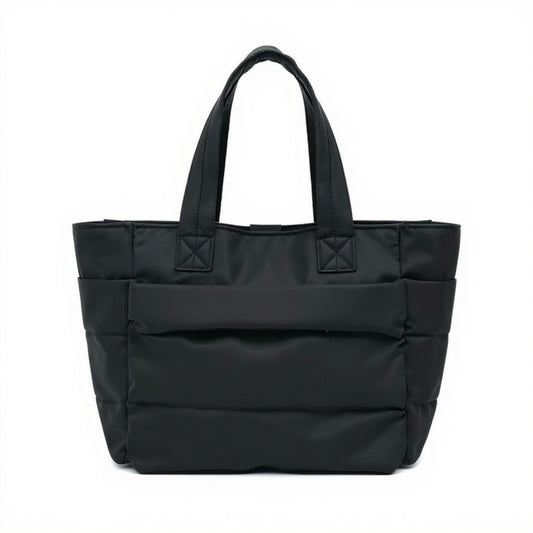Quilted Puffer Tote Bag with Structured Padded Panels Luggage Strap Water-Resistant Build