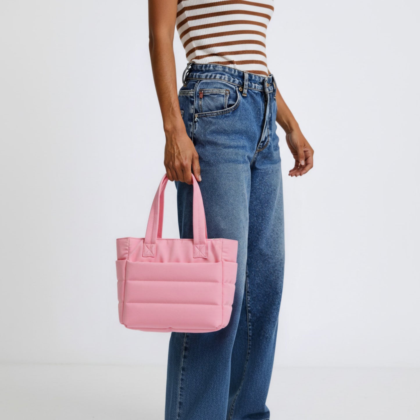 Quilted Puffer Tote Bag with Luggage Strap Water-Resistant Padded Panels and Smooth Zipper