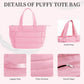 Quilted Puffer Tote Bag with Luggage Strap Water-Resistant Padded Panels and Smooth Zipper