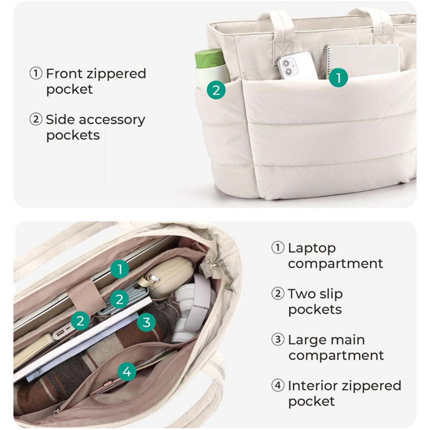 Quilted Puffer Tote Bag with Soft Padded Panels and Spacious Interior Storage for Everyday Essentials